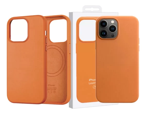 CAPA ULTRA PREMIUM COURO LARANJA AG GLASS EXCELENTE QUALIDADE IPHONE 15 15 PRO 15 PRO MAX 15 ULTRA - Image 5